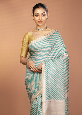 Green Printed Pure Silk Saree Without Blouse Piece