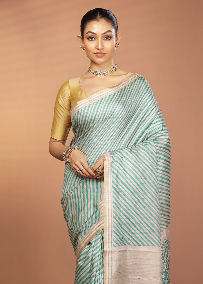 Green Printed Pure Silk Saree Without Blouse Piece
