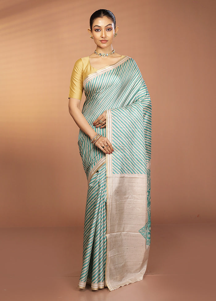 Green Printed Pure Silk Saree Without Blouse Piece