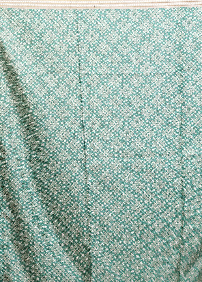 Green Printed Pure Silk Saree Without Blouse Piece