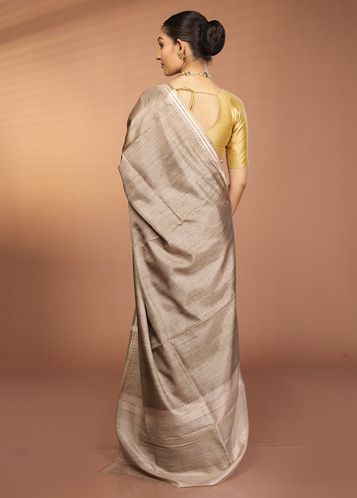 Grey Printed Pure Silk Saree Without Blouse Piece