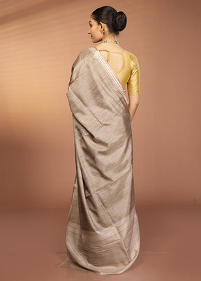 Grey Printed Pure Silk Saree Without Blouse Piece