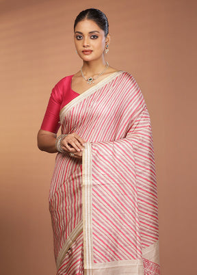 Cream Printed Pure Silk Saree Without Blouse Piece