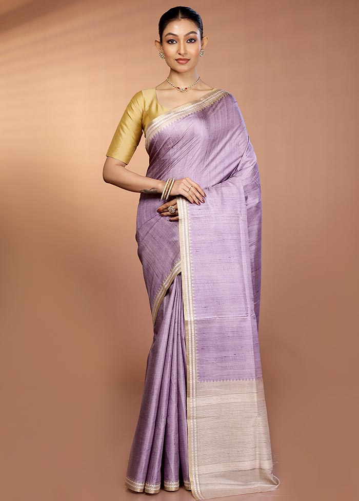 Purple Printed Pure Silk Saree Without Blouse Piece