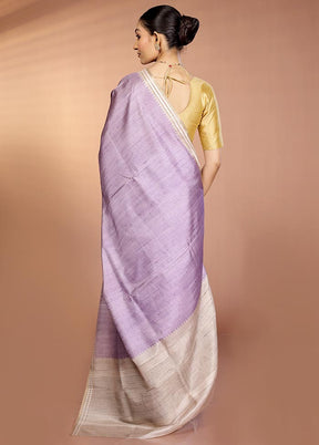 Purple Printed Pure Silk Saree Without Blouse Piece
