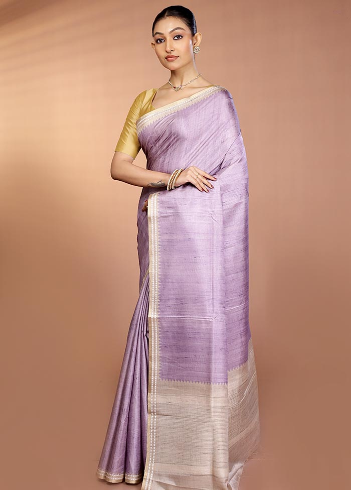 Purple Printed Pure Silk Saree Without Blouse Piece
