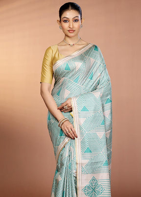 Green Printed Pure Silk Saree Without Blouse Piece