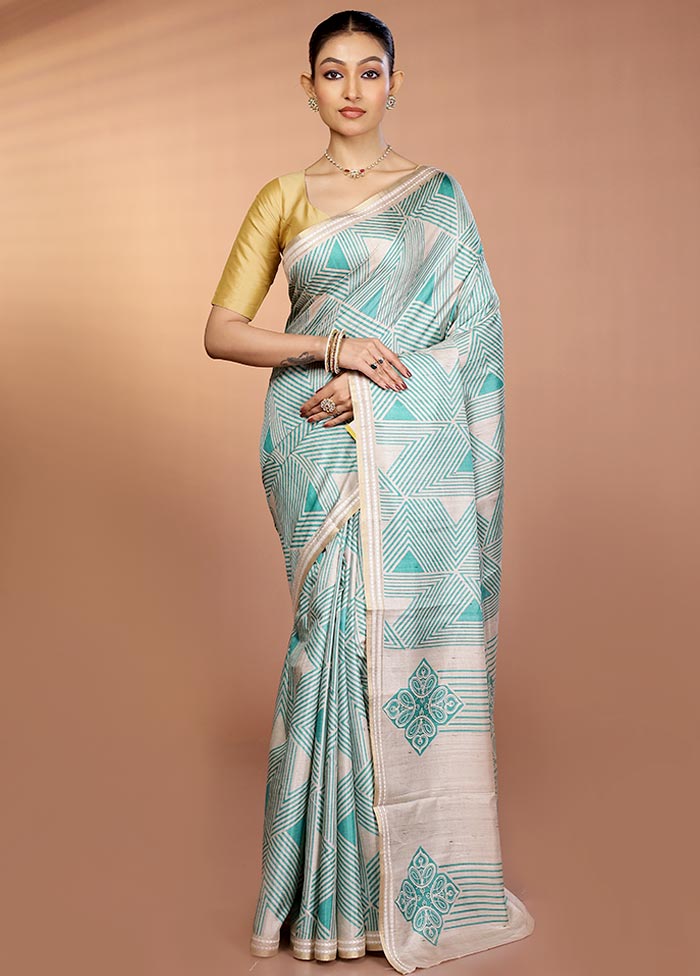 Green Printed Pure Silk Saree Without Blouse Piece