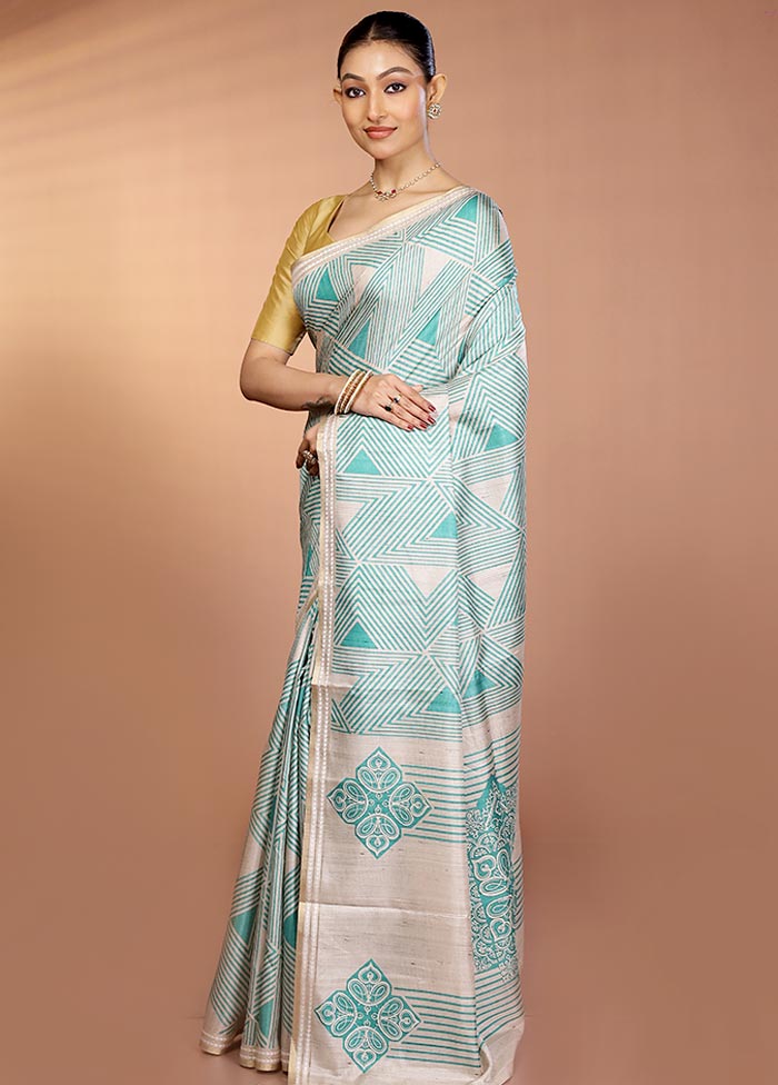Green Printed Pure Silk Saree Without Blouse Piece