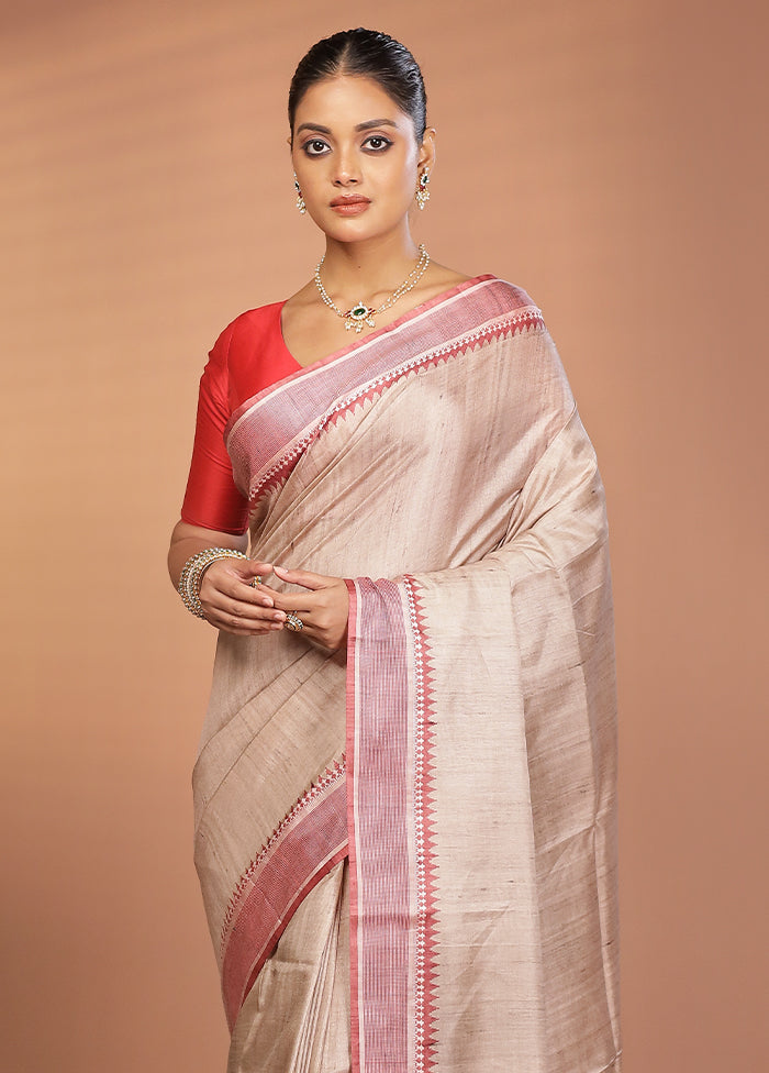 Cream Printed Pure Silk Saree Without Blouse Piece