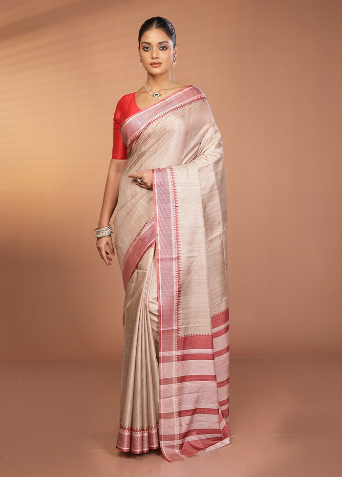 Cream Printed Pure Silk Saree Without Blouse Piece