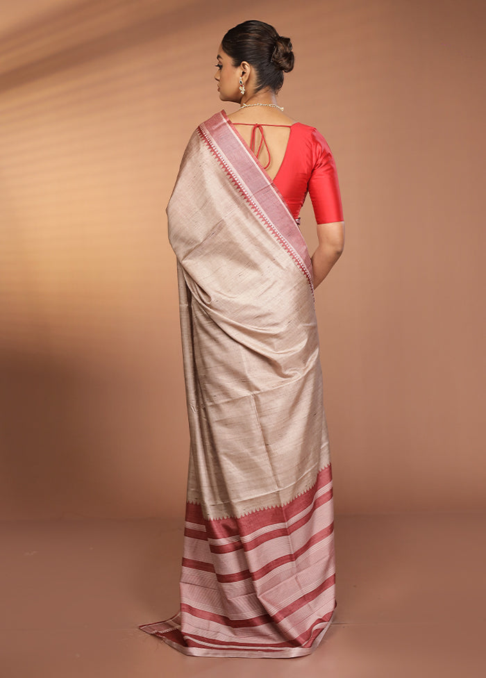 Cream Printed Pure Silk Saree Without Blouse Piece