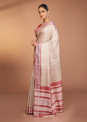 Cream Printed Pure Silk Saree Without Blouse Piece