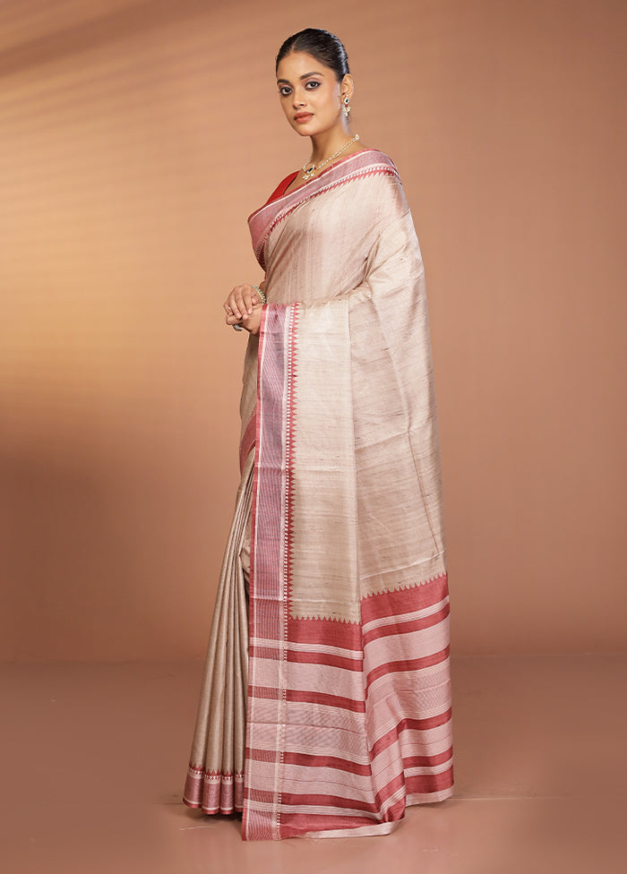 Cream Printed Pure Silk Saree Without Blouse Piece