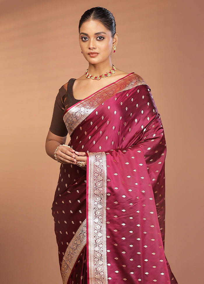 Maroon Banarasi Silk Saree With Blouse Piece