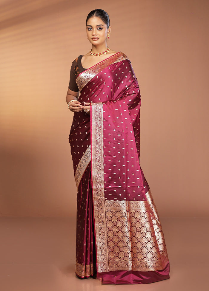 Maroon Banarasi Silk Saree With Blouse Piece