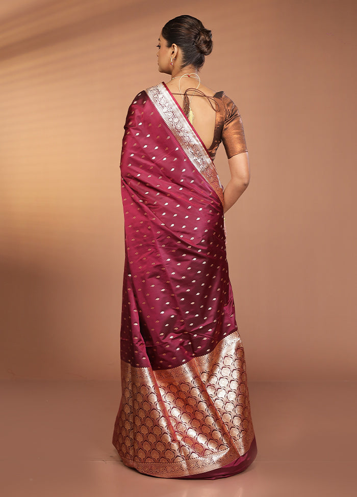 Maroon Banarasi Silk Saree With Blouse Piece