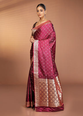 Maroon Banarasi Silk Saree With Blouse Piece