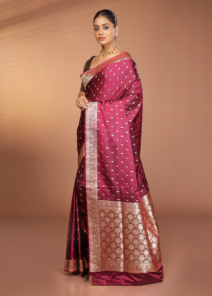 Maroon Banarasi Silk Saree With Blouse Piece