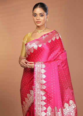 Pink Banarasi Silk Saree With Blouse Piece