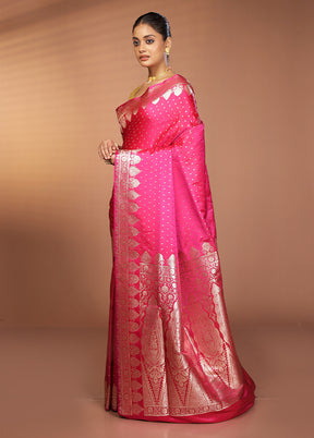 Pink Banarasi Silk Saree With Blouse Piece