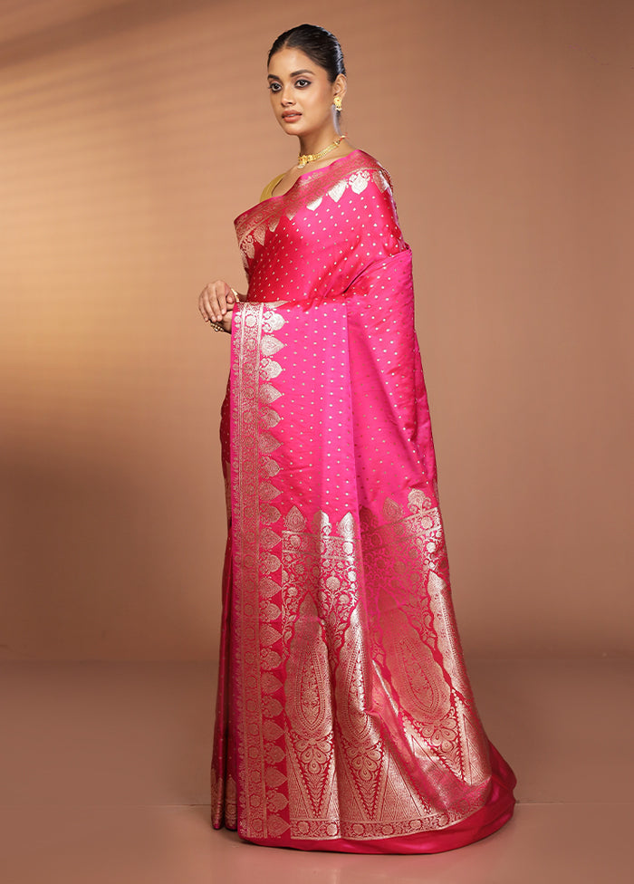 Pink Banarasi Silk Saree With Blouse Piece
