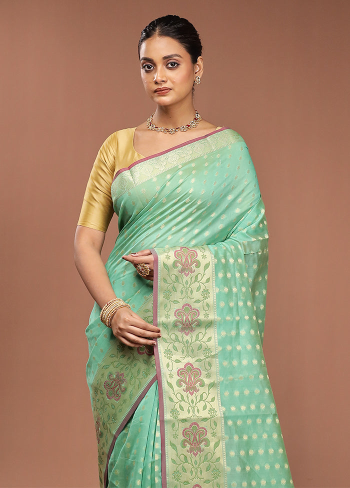 Green Cotton Saree With Blouse Piece
