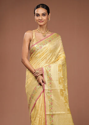 Yellow Cotton Saree With Blouse Piece