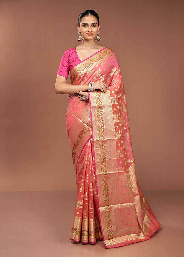 Pink Cotton Saree With Blouse Piece