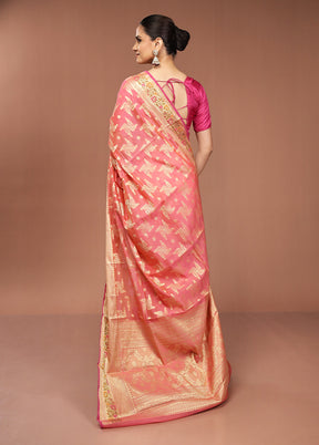 Pink Cotton Saree With Blouse Piece