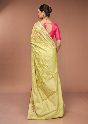 Green Cotton Saree With Blouse Piece