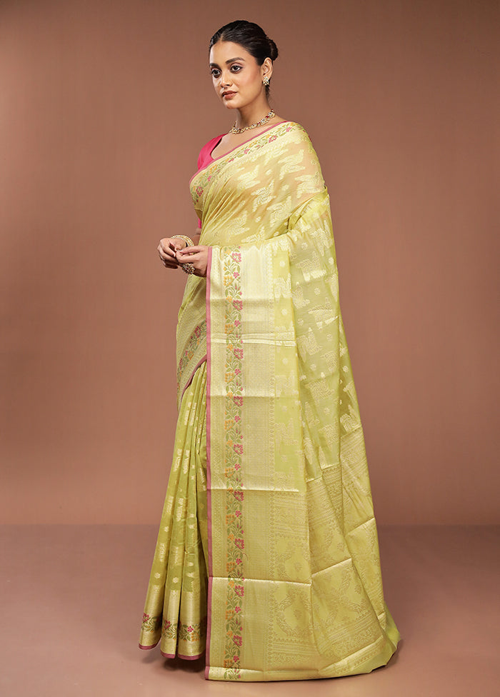Green Cotton Saree With Blouse Piece