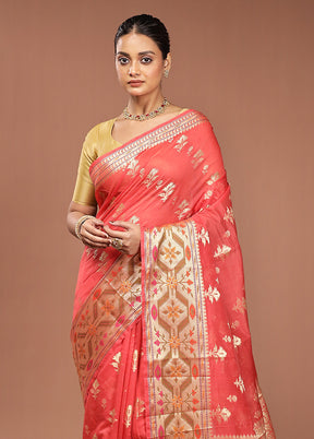 Pink Cotton Saree With Blouse Piece