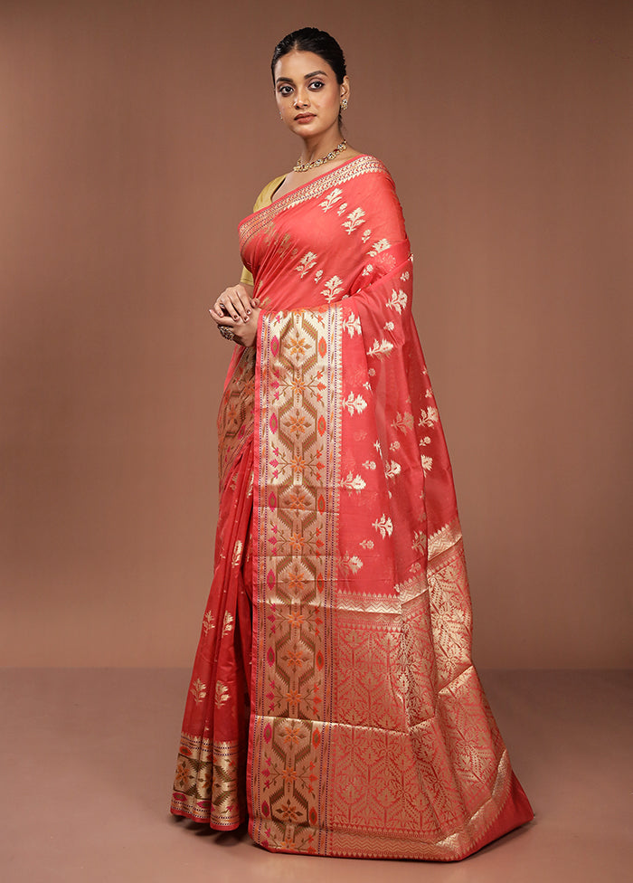 Pink Cotton Saree With Blouse Piece