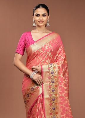 Pink Cotton Saree With Blouse Piece