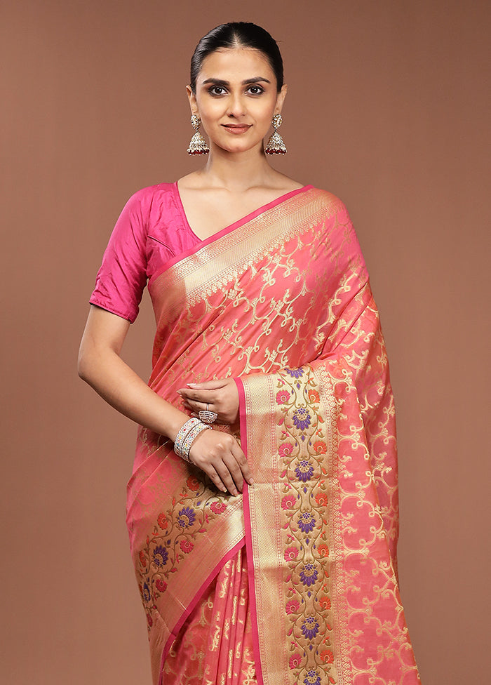 Pink Cotton Saree With Blouse Piece