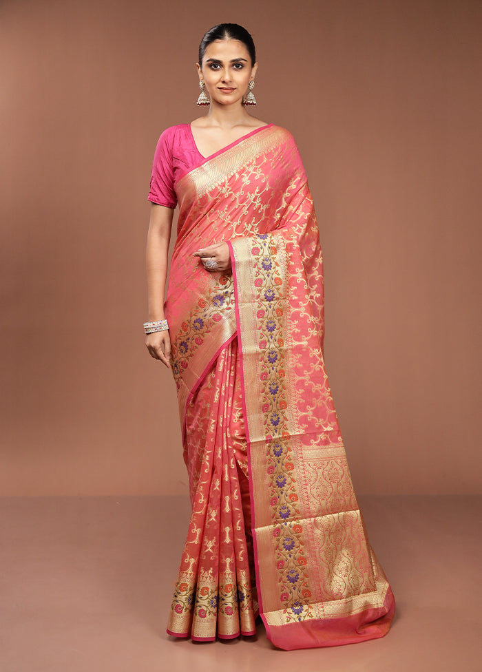 Pink Cotton Saree With Blouse Piece