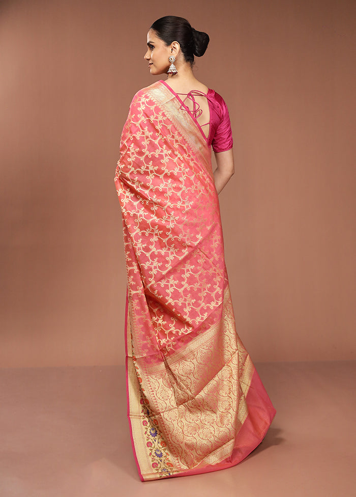 Pink Cotton Saree With Blouse Piece