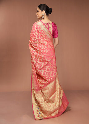 Pink Cotton Saree With Blouse Piece