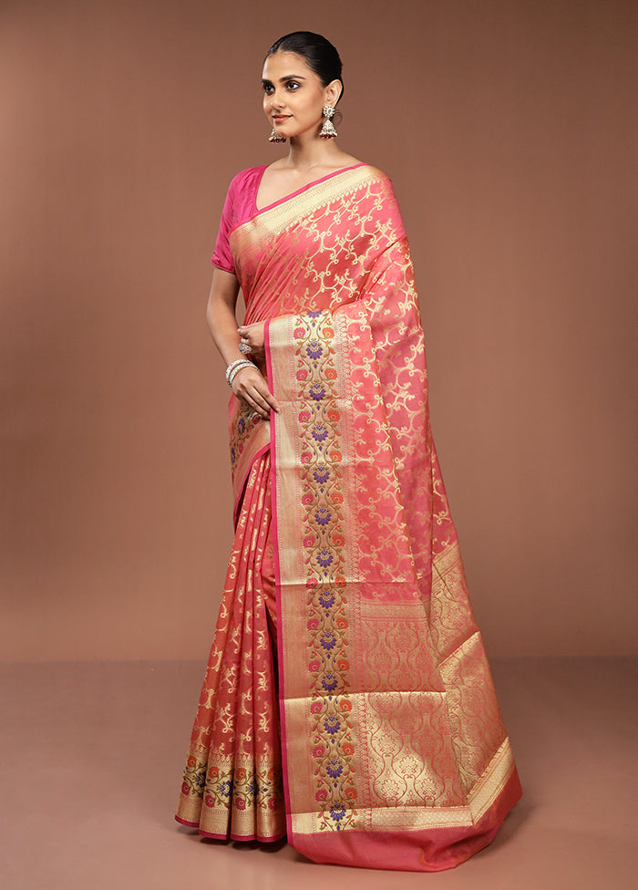 Pink Cotton Saree With Blouse Piece