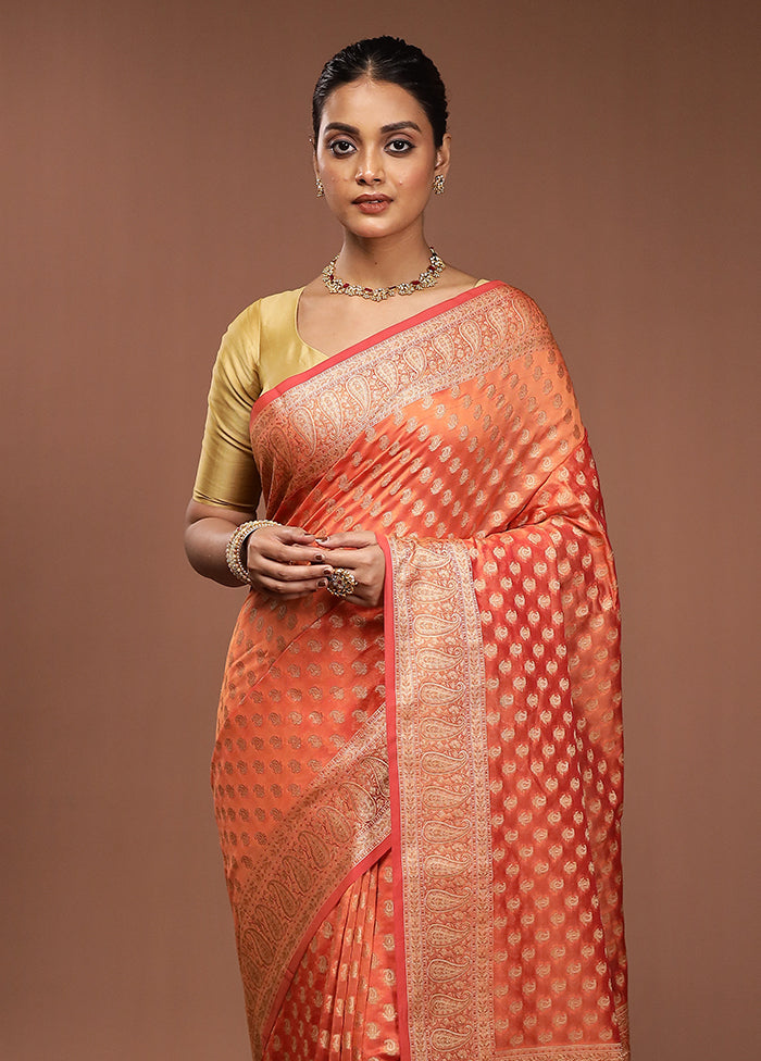 Orange Pure Cotton Saree With Blouse Piece