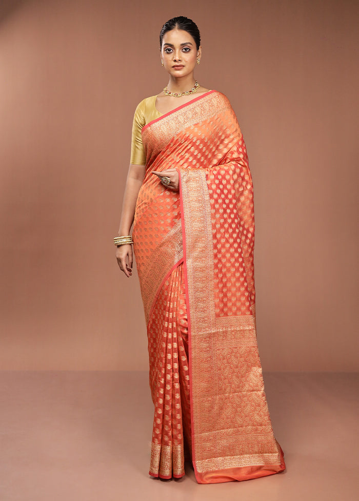 Orange Pure Cotton Saree With Blouse Piece
