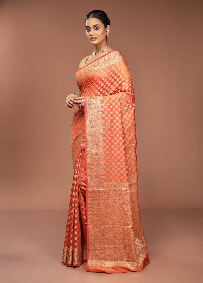 Orange Pure Cotton Saree With Blouse Piece