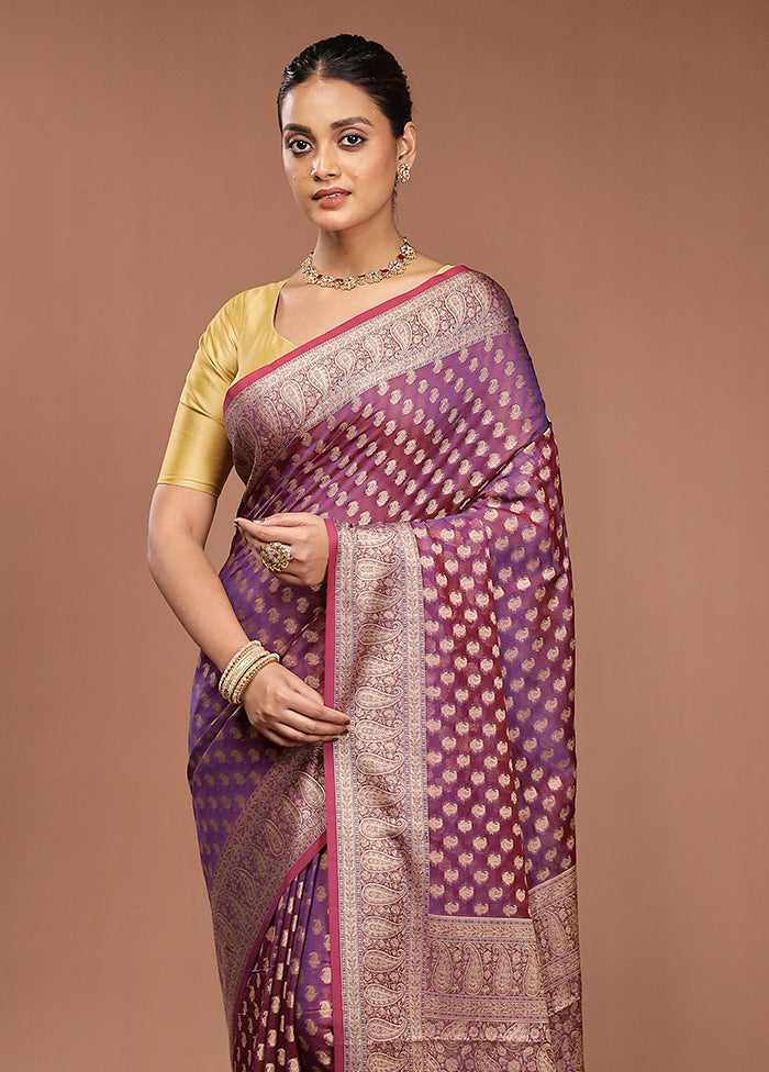 Purple Pure Cotton Saree With Blouse Piece
