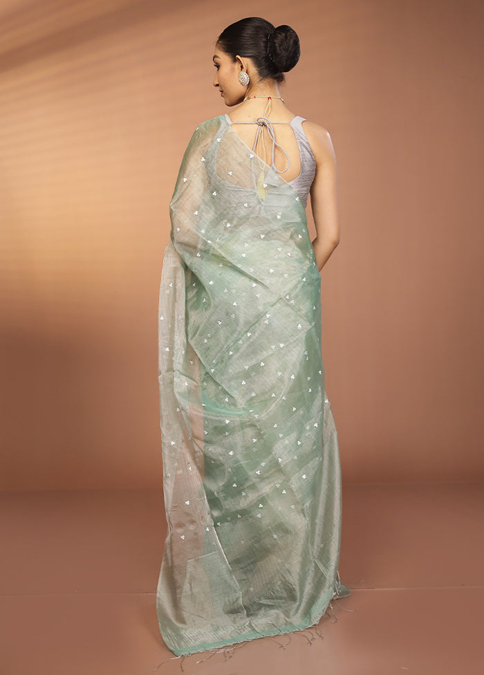 Green Handloom Matka Pure Silk Saree With Blouse Piece