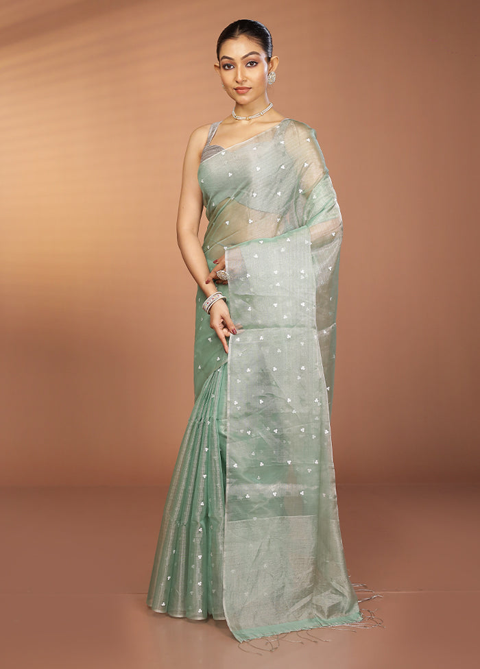 Green Handloom Matka Pure Silk Saree With Blouse Piece