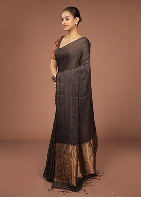 Black Matka Silk Saree With Blouse Piece