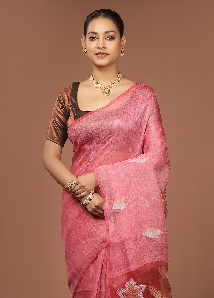 Pink Handloom Matka Pure Silk Saree With Blouse Piece