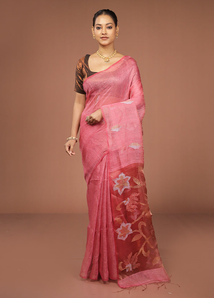 Pink Handloom Matka Pure Silk Saree With Blouse Piece