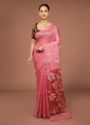 Pink Handloom Matka Pure Silk Saree With Blouse Piece